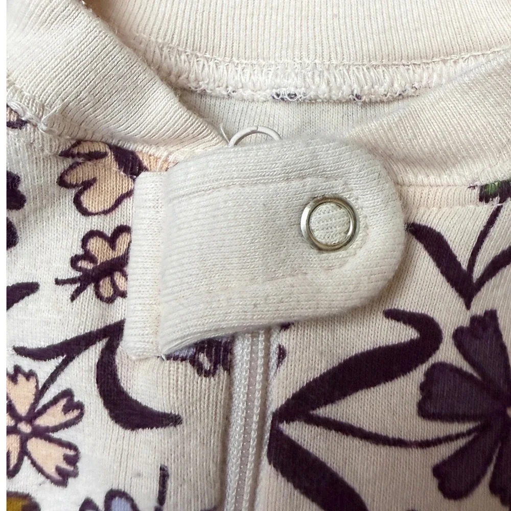 Quince Cream Butterfly Floral Organic Cotton Footed Sleeper 3-6M Baby Pajamas